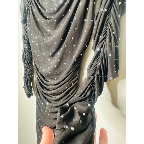 Caroline Constas Black Crystal-Embellished Ruched Mesh Aria Maxi Dress Size M - Picture 9 of 12